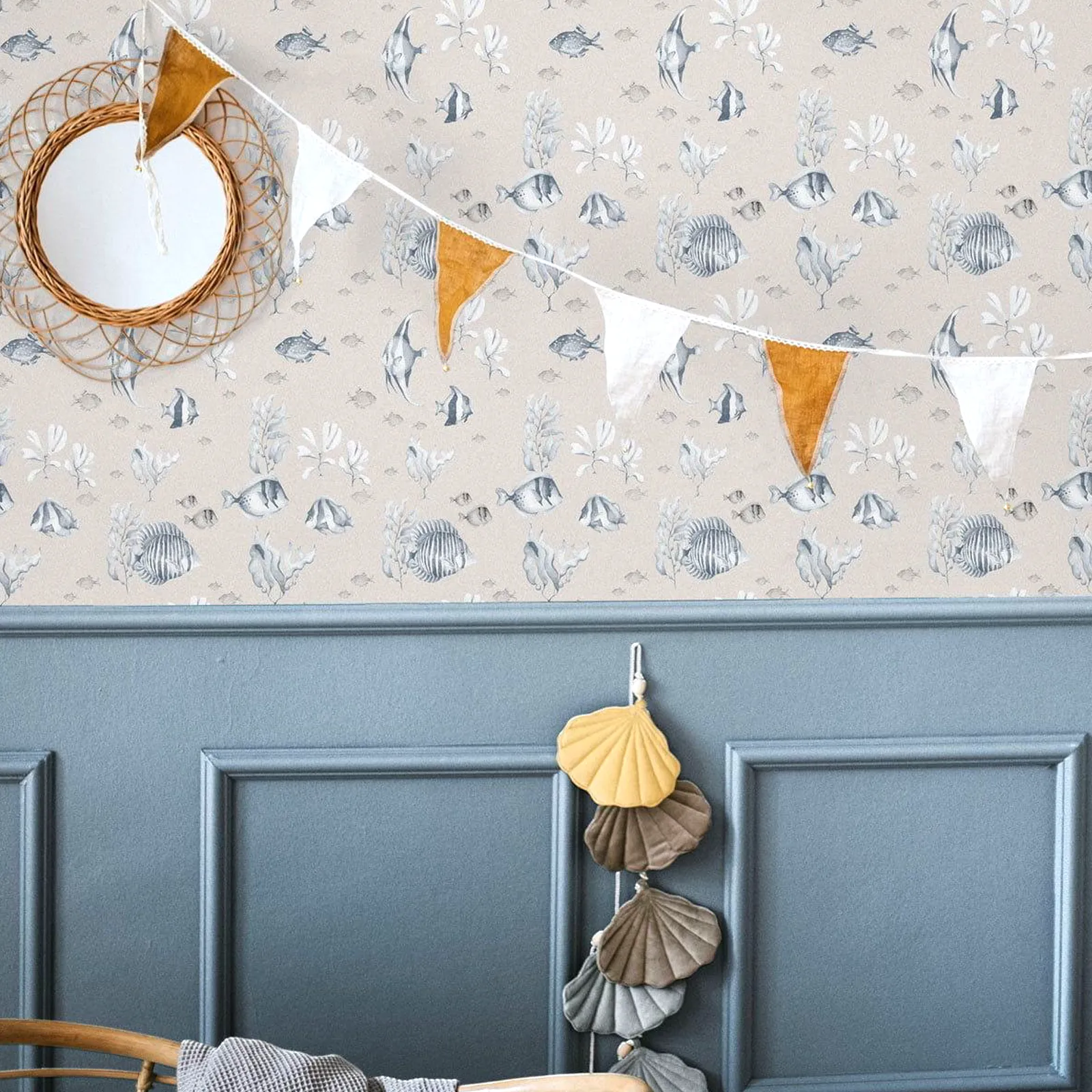 Dekornik Blue&White Beige Fish Kinderzimmer Tapete – Bild 2