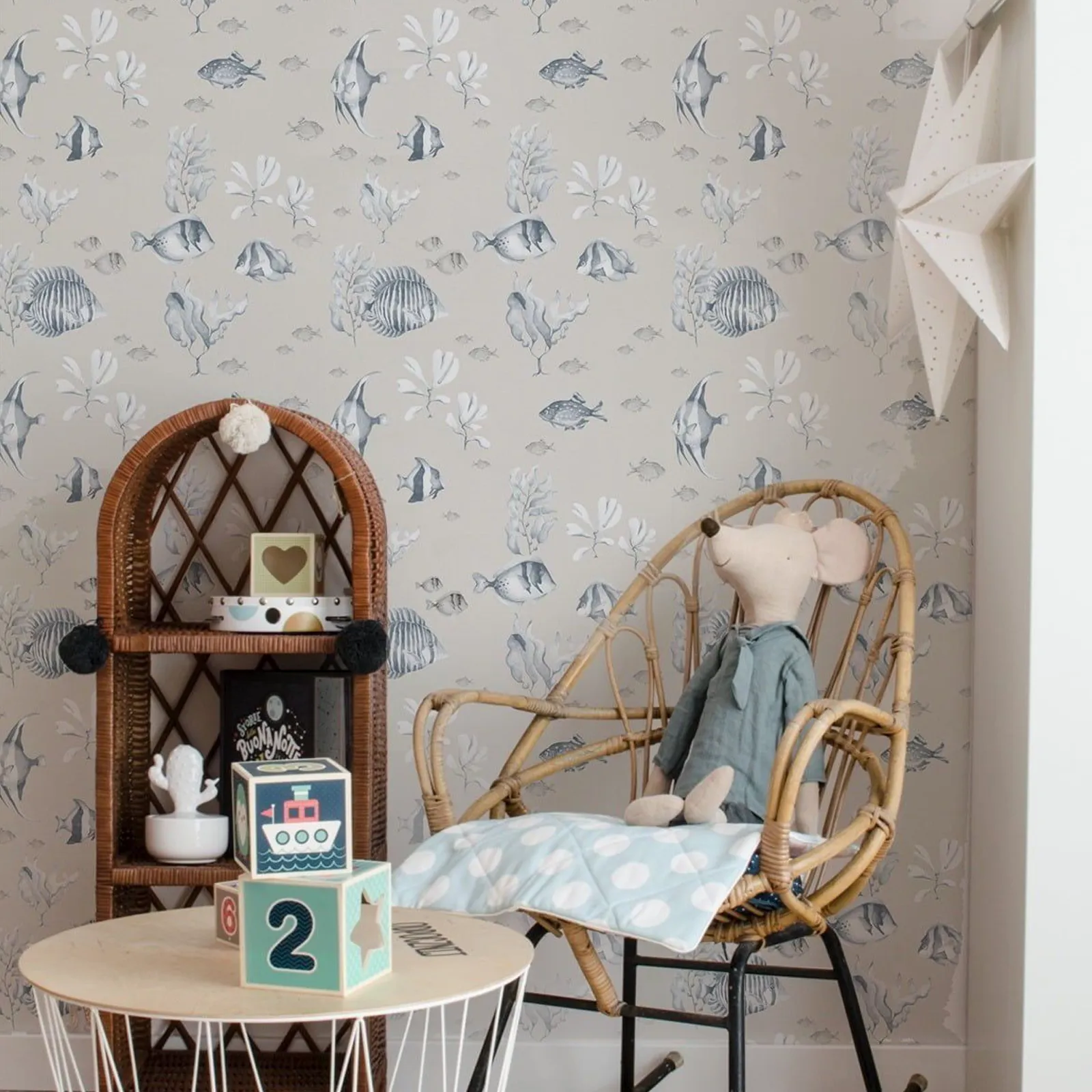 Dekornik Blue&White Beige Fish Kinderzimmer Tapete – Bild 3