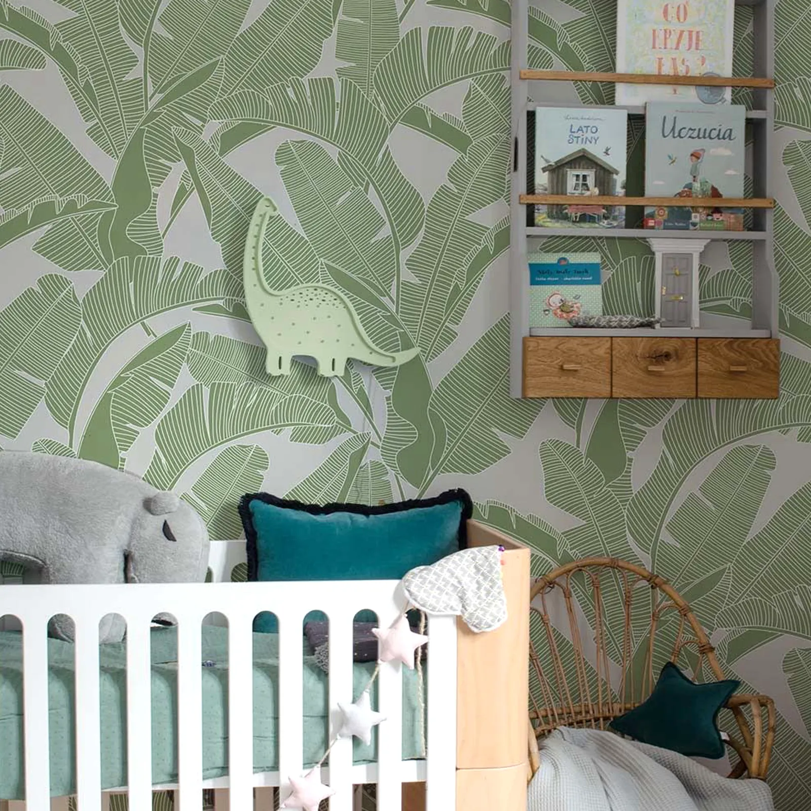 Dekornik CLASSIC big palm leaves green gray Kinderzimmer Tapete – Bild 2