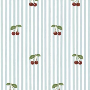 Dekornik Kinderzimmer Tapete Little Cherries on Blue Stripes