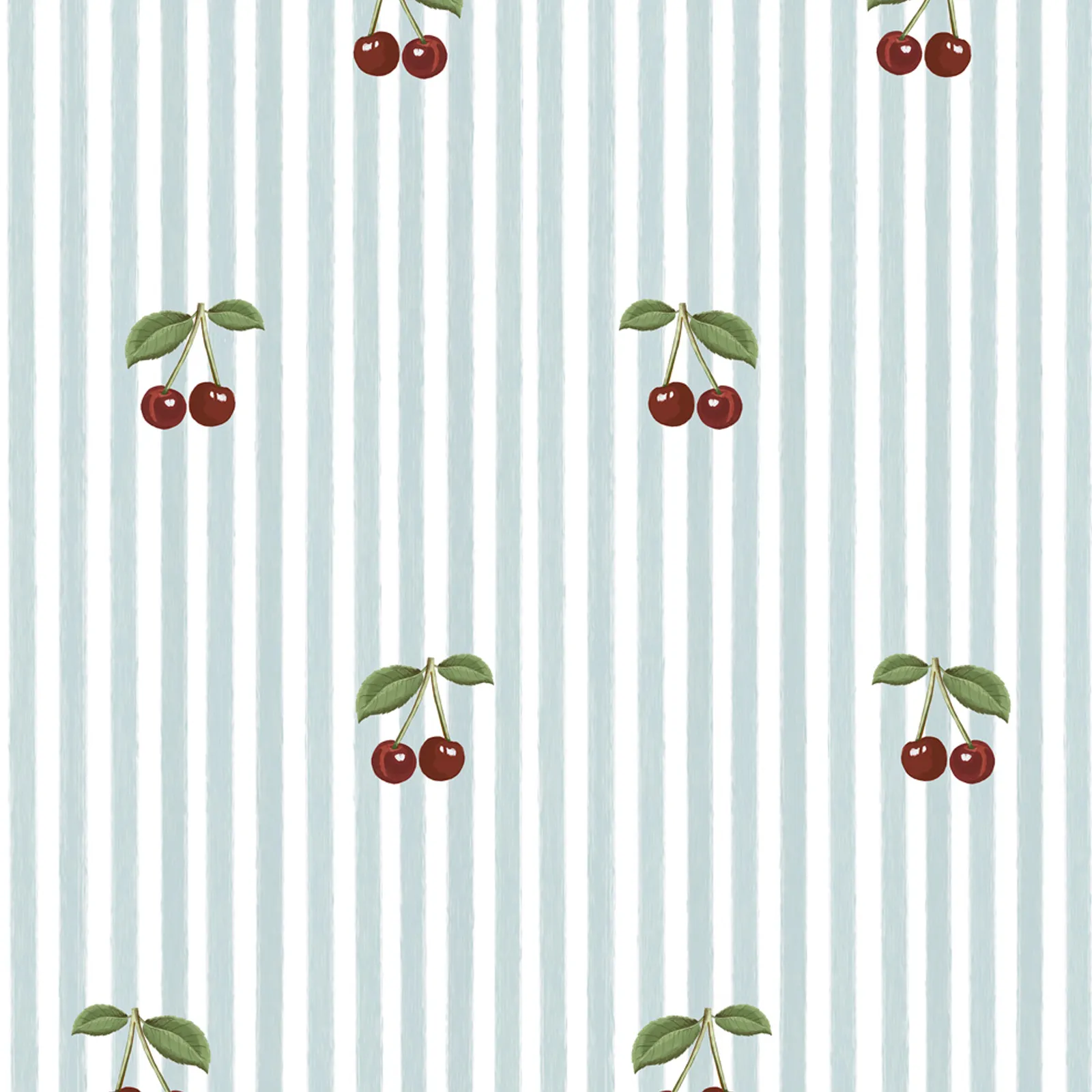 Dekornik Kinderzimmer Tapete Little Cherries on Blue Stripes