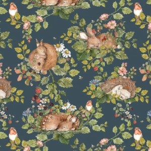 Dekornik Little Sleepy Animals Dark Kinderzimmer Tapete