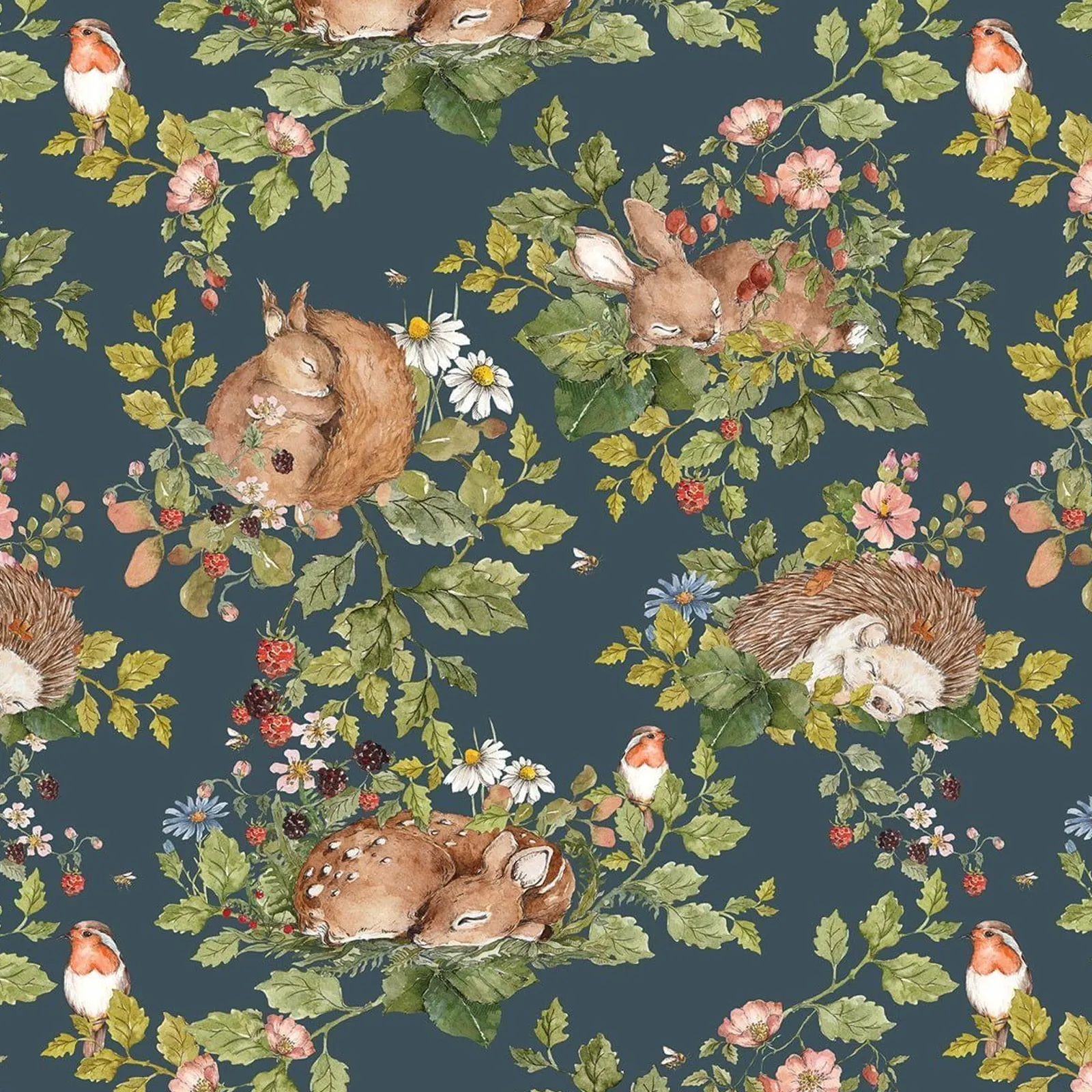 Dekornik Little Sleepy Animals Dark Kinderzimmer Tapete