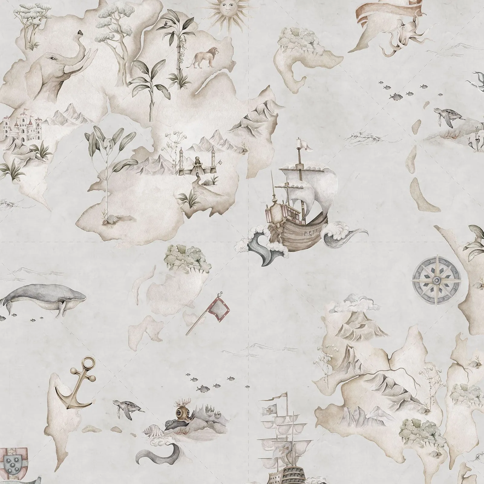 Dekornik Map Stories From The Sea Color Kinderzimmer Tapete