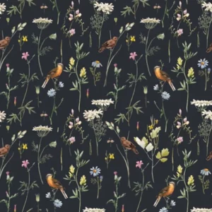 Dekornik Meadow With Birds Black Kinderzimmer Tapete