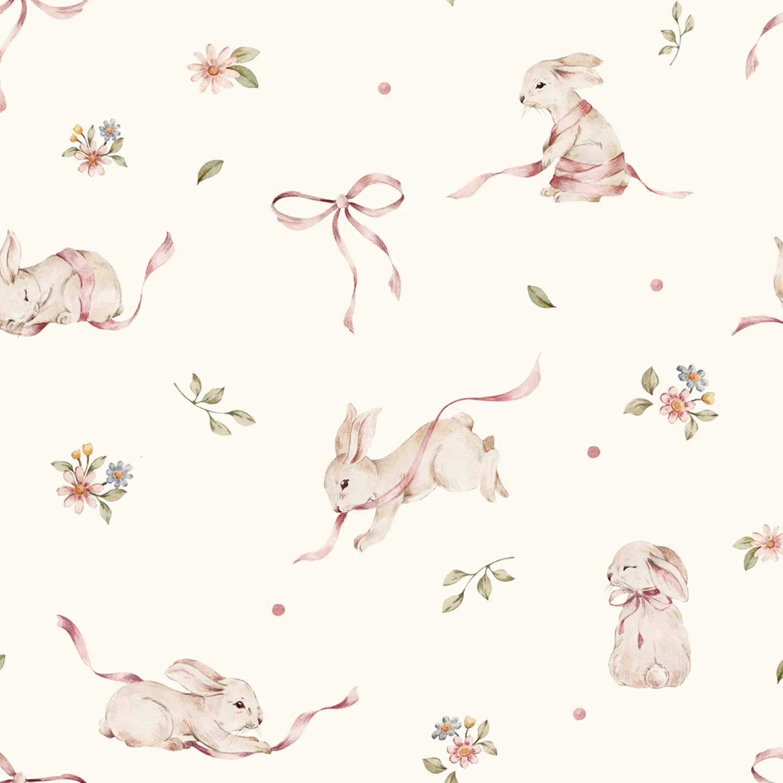 Dekornik Pink rabbits on white Kinderzimmer Tapete