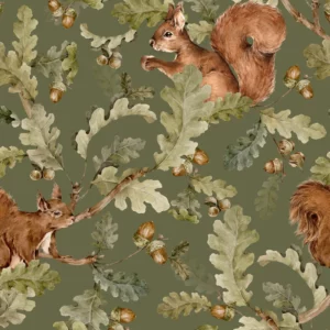 Dekornik Squirrels in green Kinderzimmer Tapete