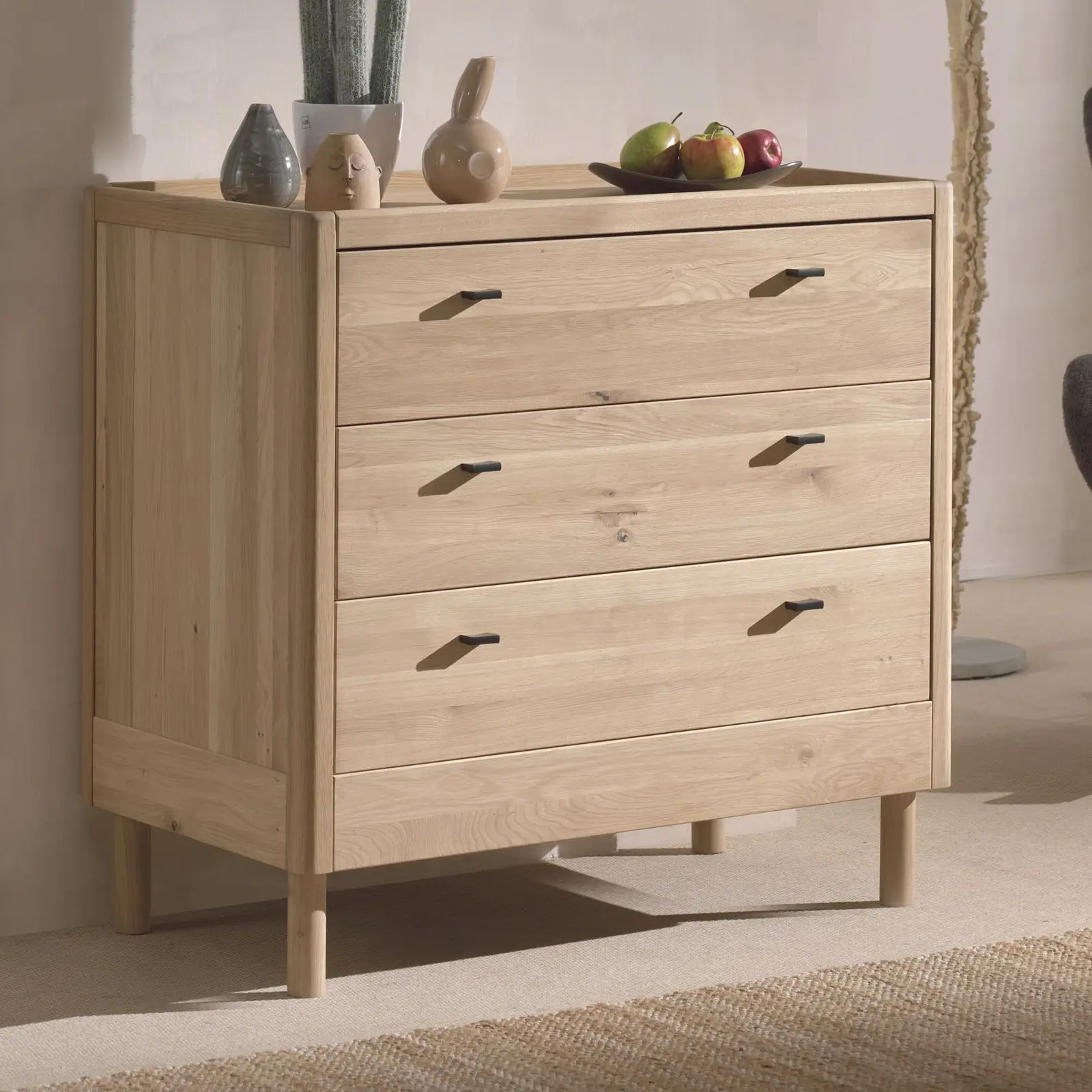 Vipak Eiche Kinderzimmer-Kommode mit 3 Schubladen, natur geölt