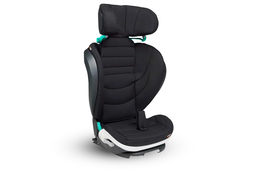 Der mutwachsende Kindersitz BeSafe Flex FIX 2  in Schwarz mit türkisfarbenen Akzenten.
