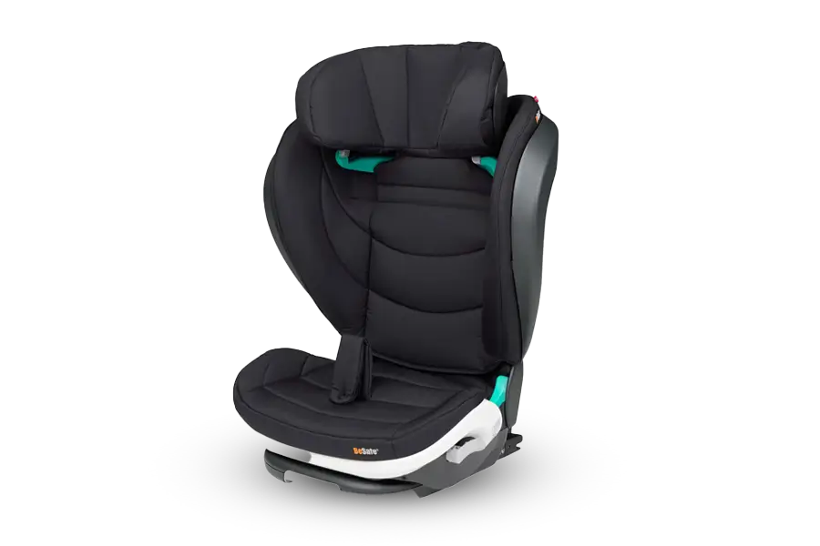 Der BeSafe Flex FIX 2 Kinder-Autositz in Schwarz bietet ein ergonomisches Design und elegante grüne Akzente.